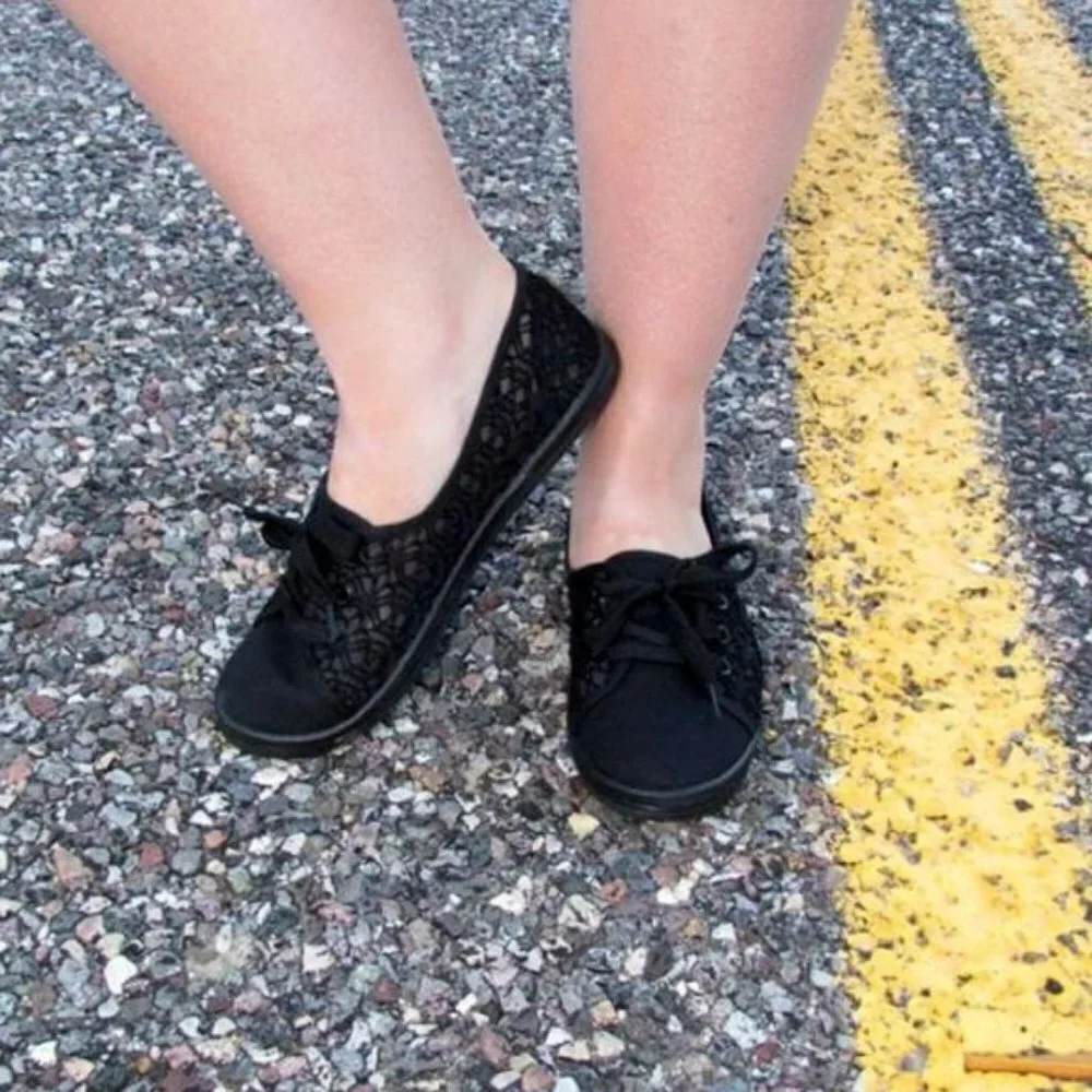 Kids Black Lace Flats Shoes Slip Ons Mommy & Me